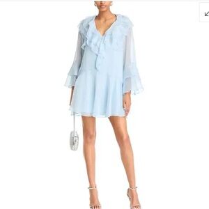 Aqua baby Blue Ruffled V-Neck mini dress size S